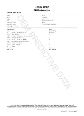 new 2026 Honda Prologue car, priced at $49,450