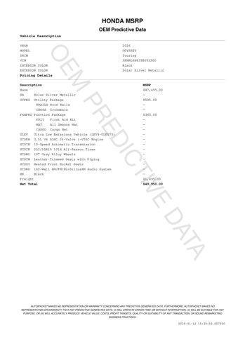 new 2026 Honda Odyssey car, priced at $47,150