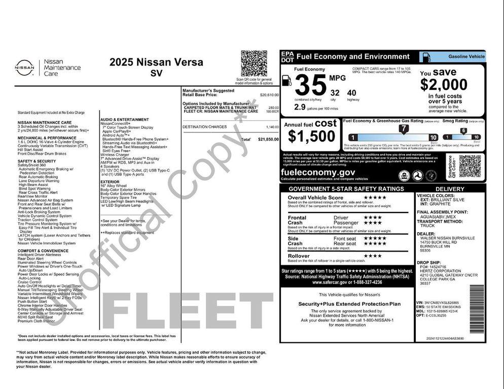 used 2025 Nissan Versa car, priced at $19,289
