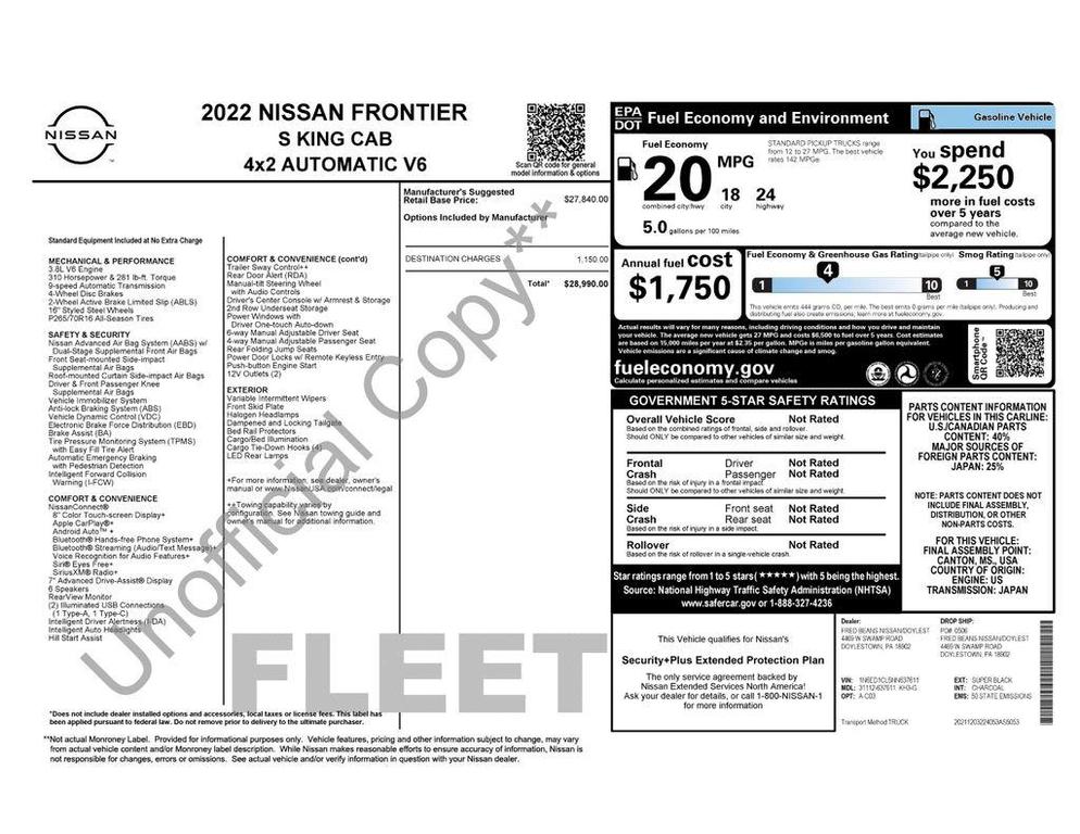 used 2022 Nissan Frontier car, priced at $24,289