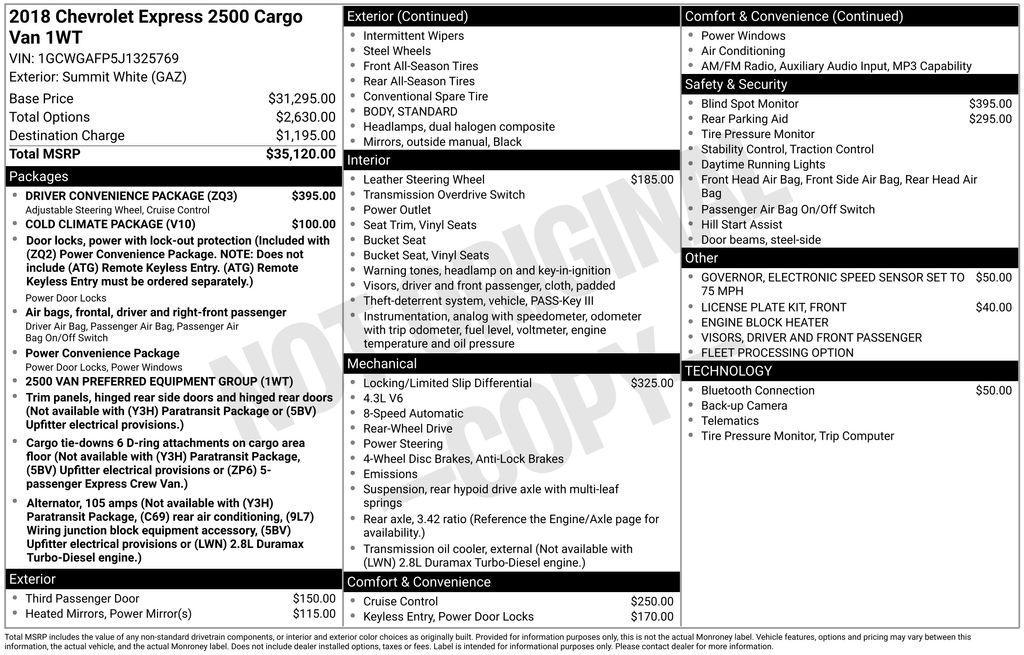 used 2018 Chevrolet Express 2500 car, priced at $16,950