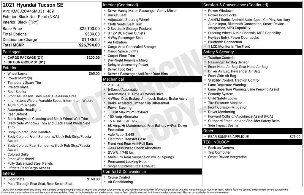 used 2021 Hyundai Tucson car, priced at $16,950