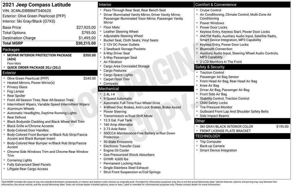 used 2021 Jeep Compass car, priced at $19,749