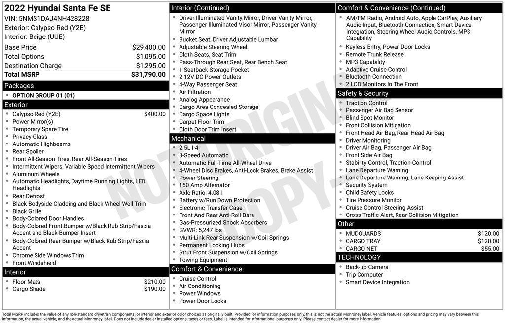 used 2022 Hyundai Santa Fe car, priced at $19,990