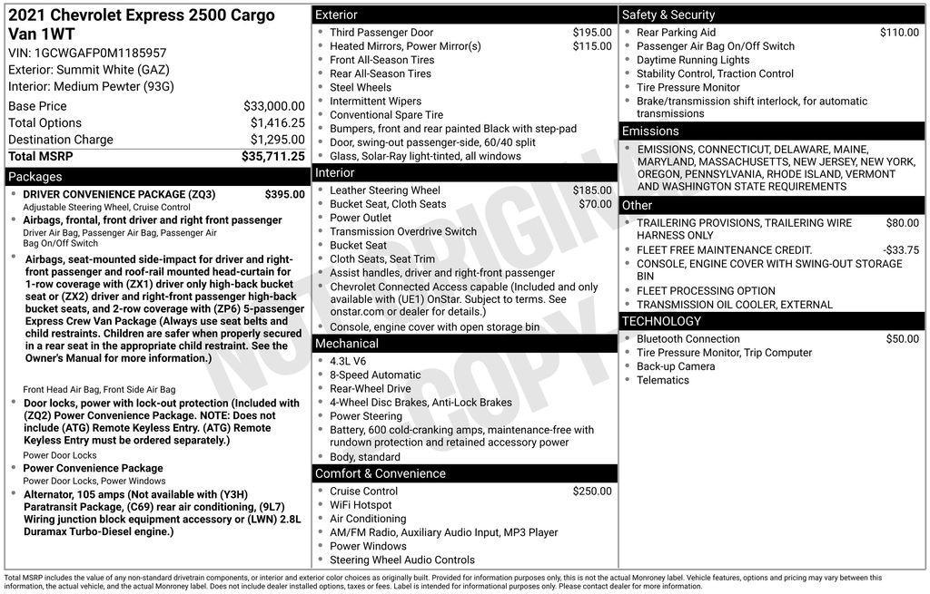 used 2021 Chevrolet Express 2500 car, priced at $16,690