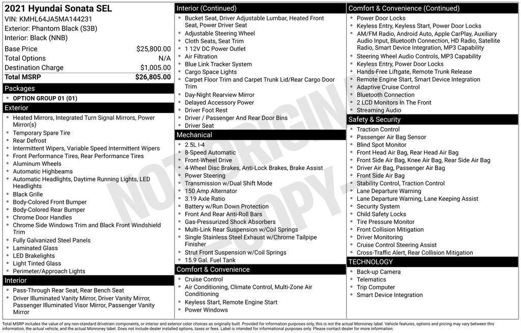 used 2021 Hyundai Sonata car, priced at $17,950