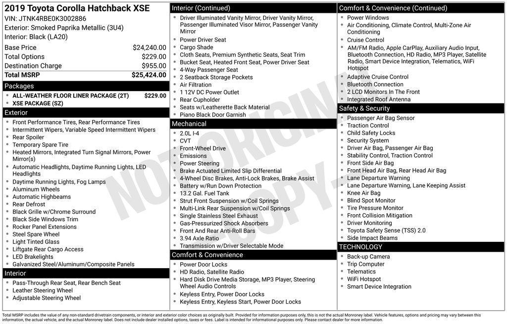 used 2019 Toyota Corolla car, priced at $19,950