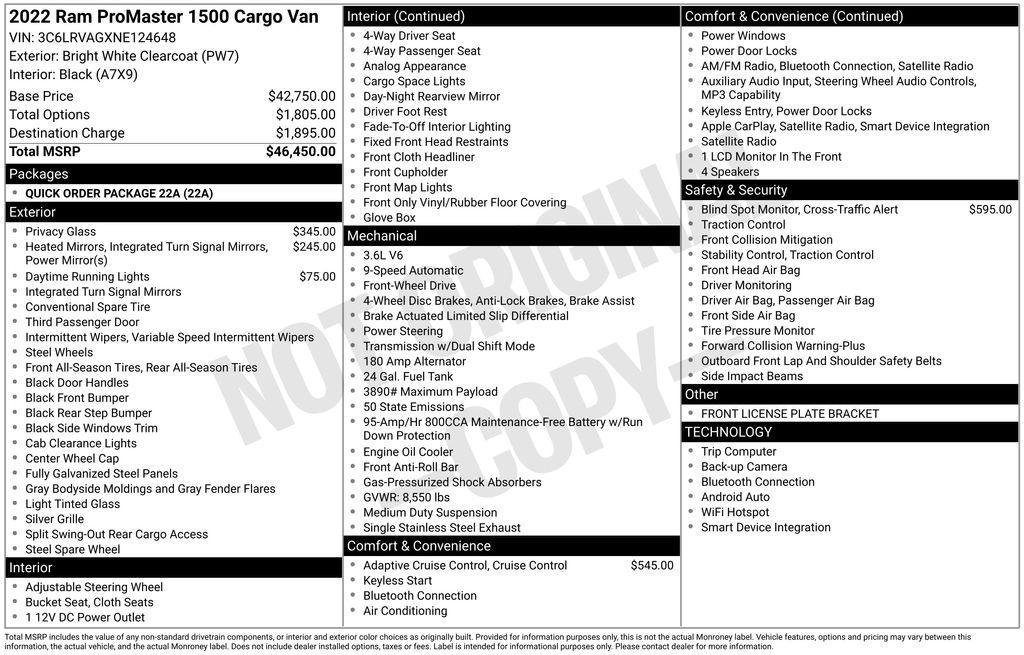 used 2022 Ram ProMaster 1500 car, priced at $22,689