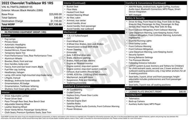 used 2022 Chevrolet TrailBlazer car, priced at $19,247