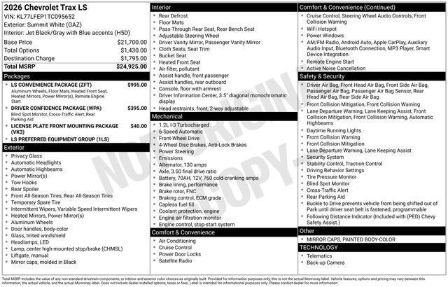 new 2026 Chevrolet Trax car, priced at $23,940