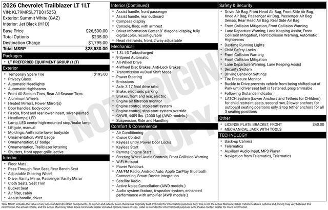 new 2026 Chevrolet TrailBlazer car, priced at $25,790