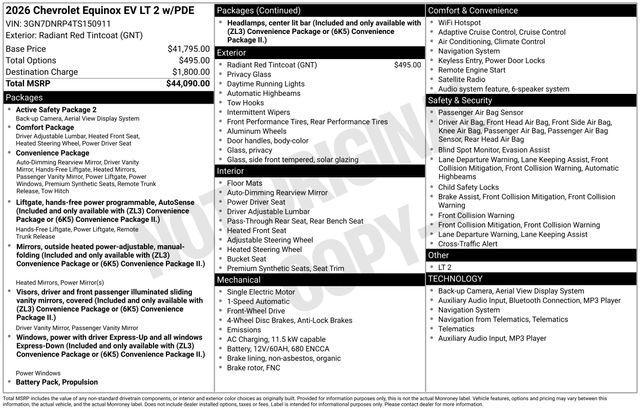 new 2026 Chevrolet Equinox EV car, priced at $30,290