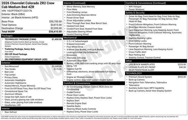 new 2026 Chevrolet Colorado car, priced at $54,044