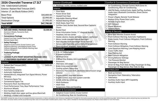 new 2026 Chevrolet Traverse car, priced at $46,290