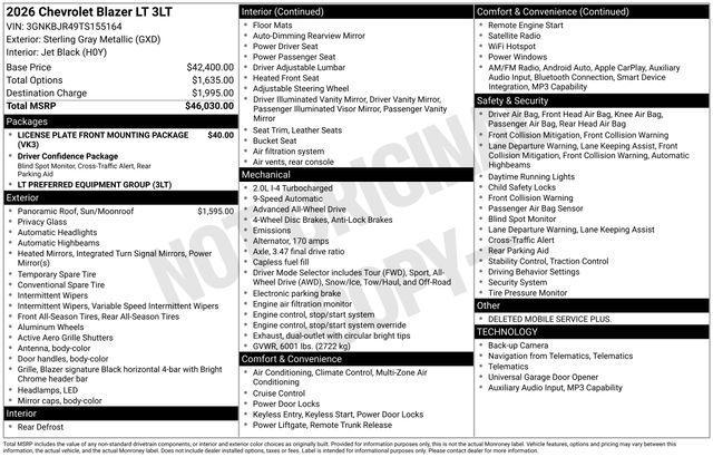 new 2026 Chevrolet Blazer car, priced at $45,990