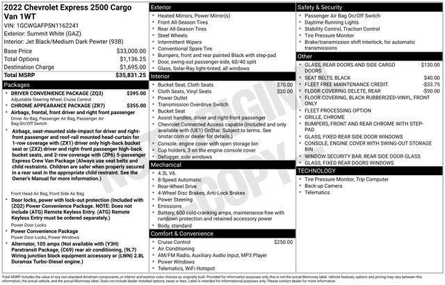 used 2022 Chevrolet Express 2500 car, priced at $24,637