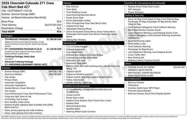 new 2026 Chevrolet Colorado car, priced at $47,234