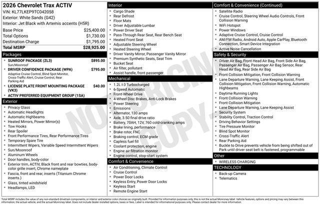 new 2026 Chevrolet Trax car, priced at $25,997