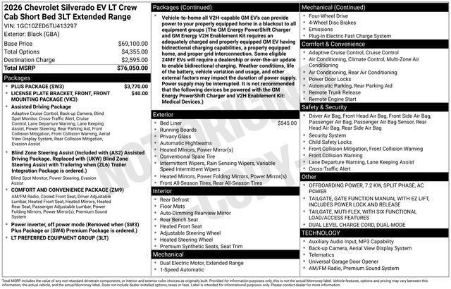 new 2026 Chevrolet Silverado EV car, priced at $69,010