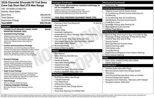 new 2026 Chevrolet Silverado EV car, priced at $83,195