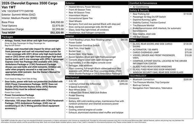 new 2026 Chevrolet Express 3500 car, priced at $53,618
