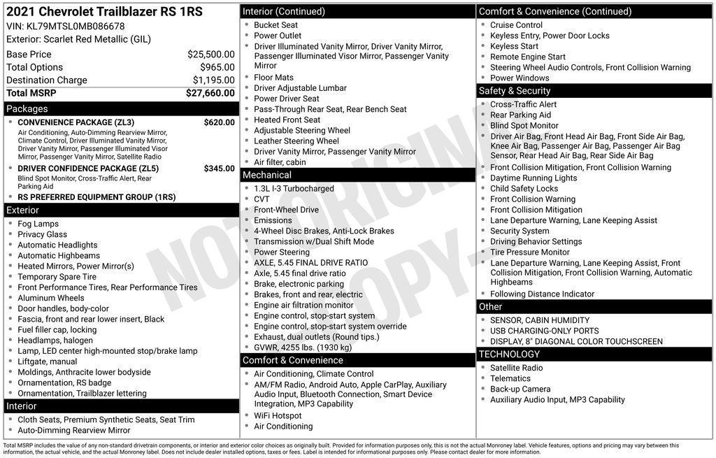 used 2021 Chevrolet TrailBlazer car, priced at $18,295