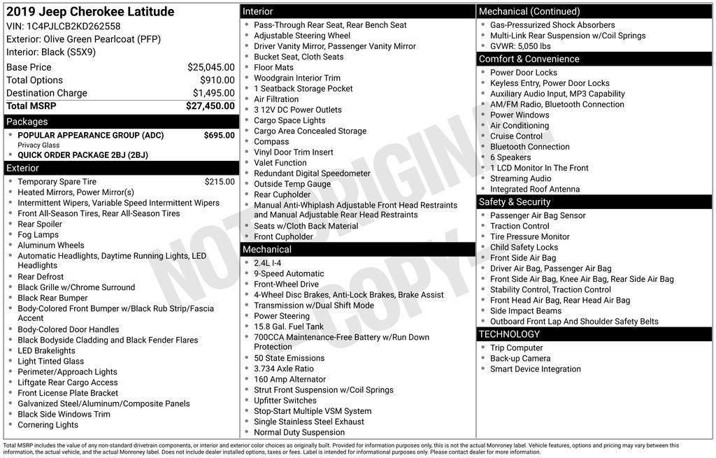 used 2019 Jeep Cherokee car, priced at $13,471