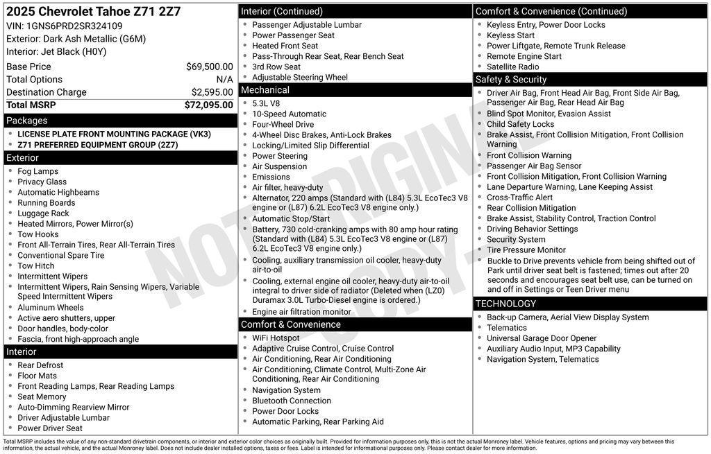used 2025 Chevrolet Tahoe car, priced at $67,371