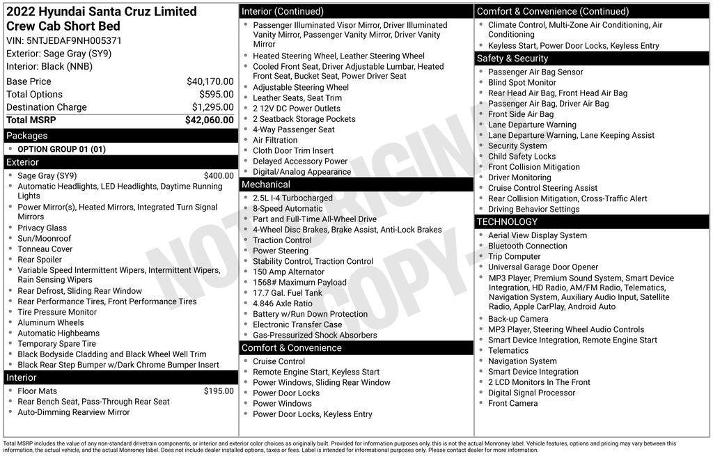 used 2022 Hyundai SANTA CRUZ car, priced at $21,975