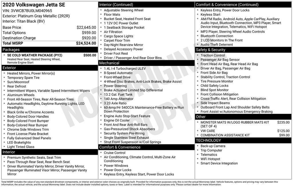 used 2020 Volkswagen Jetta car, priced at $15,950