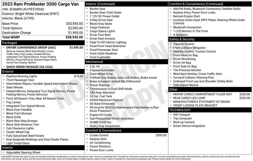 used 2023 Ram ProMaster 3500 car, priced at $33,490