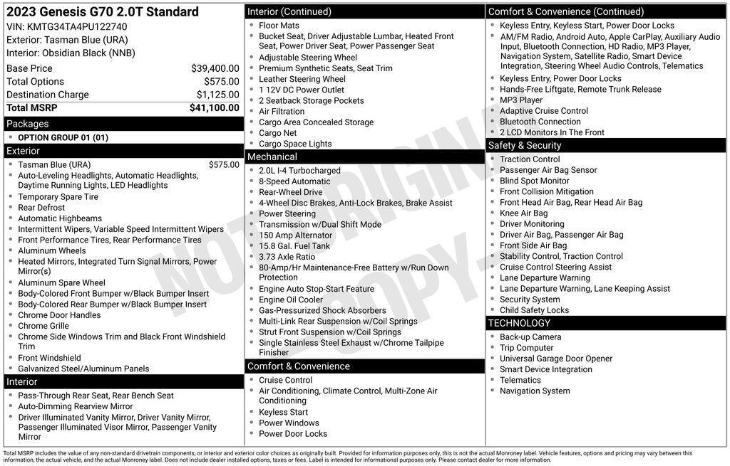 used 2023 Genesis G70 car, priced at $25,175