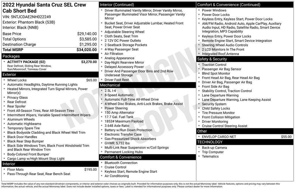 used 2022 Hyundai SANTA CRUZ car, priced at $25,950