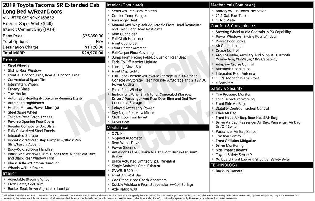used 2019 Toyota Tacoma car, priced at $19,089