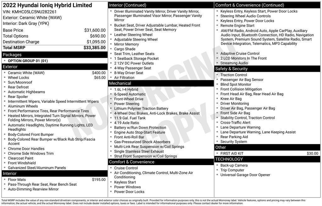 used 2022 Hyundai Ioniq Hybrid car, priced at $16,950