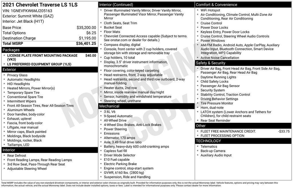 used 2021 Chevrolet Traverse car, priced at $24,189