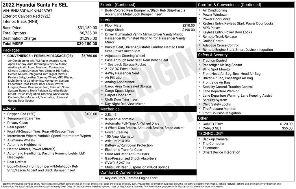 used 2022 Hyundai Santa Fe car, priced at $23,125