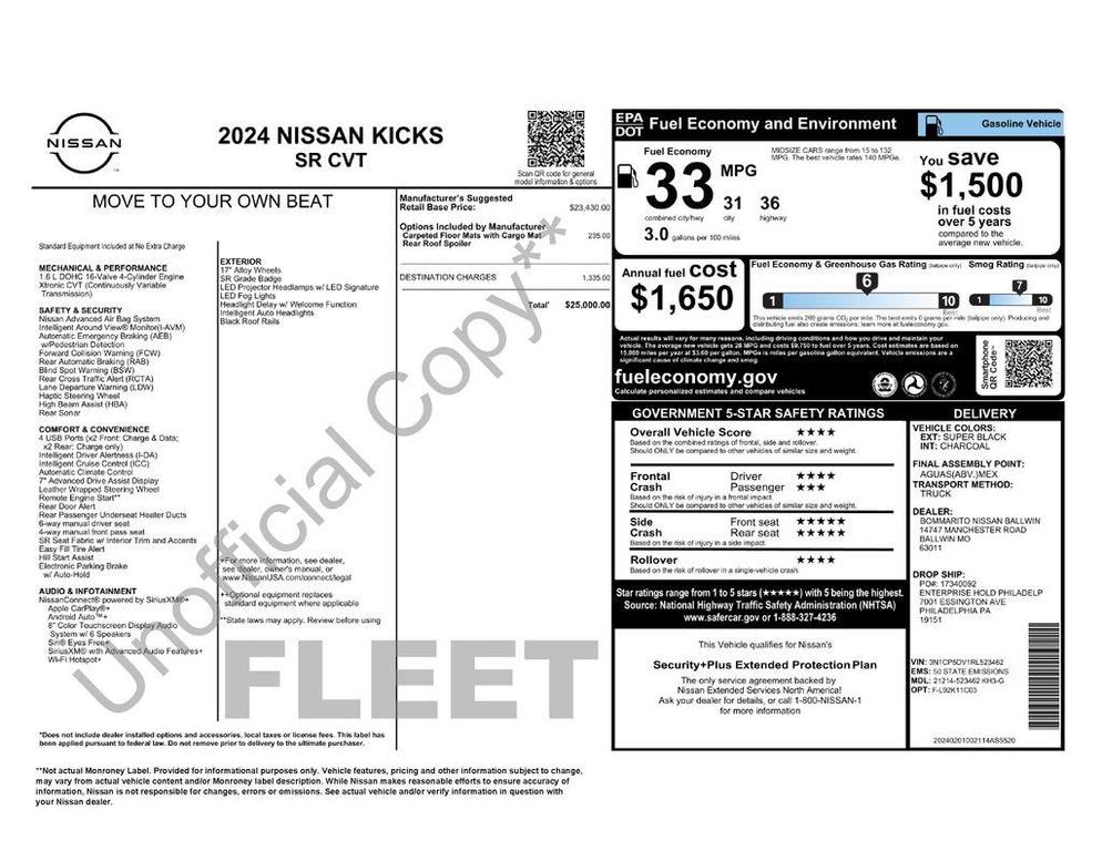 used 2024 Nissan Kicks car, priced at $18,950