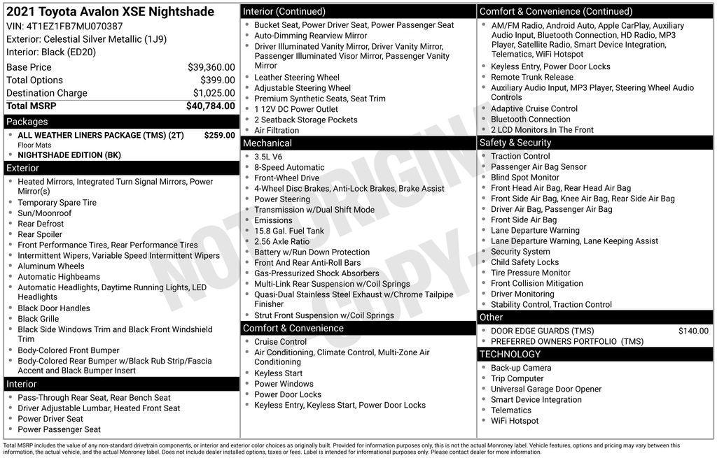 used 2021 Toyota Avalon car, priced at $28,749