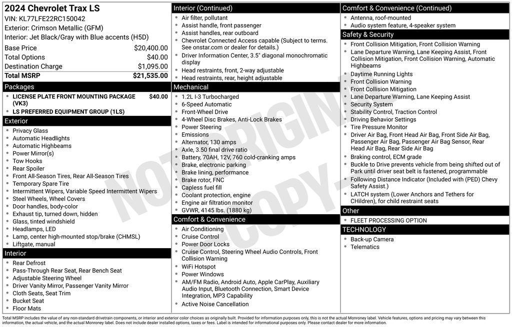 used 2024 Chevrolet Trax car, priced at $19,490