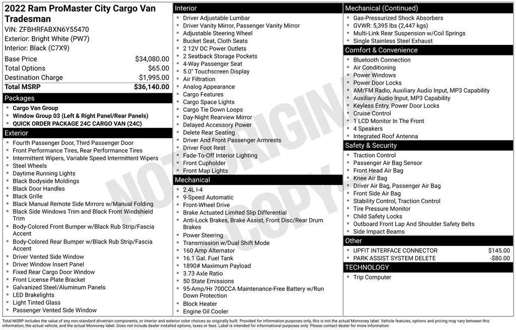 used 2022 Ram ProMaster City car, priced at $18,549