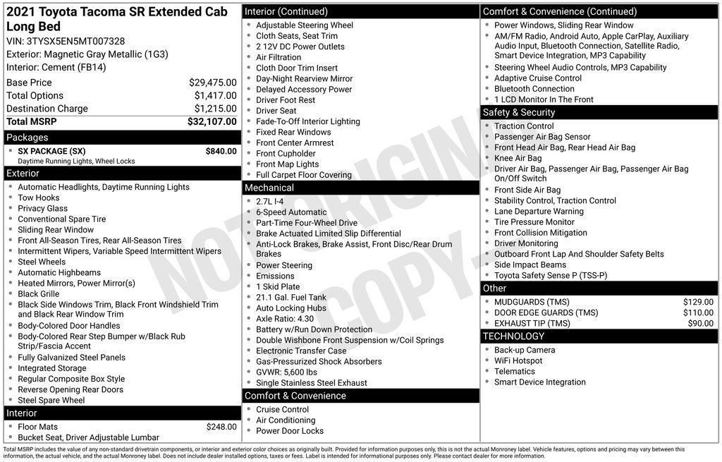 used 2021 Toyota Tacoma car, priced at $23,249