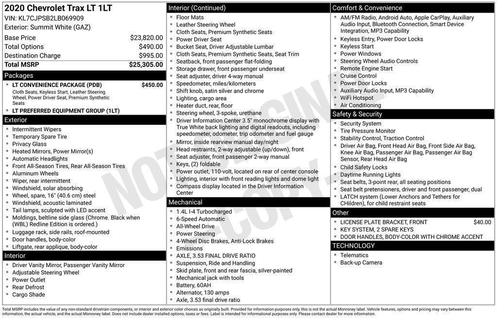 used 2020 Chevrolet Trax car, priced at $13,950