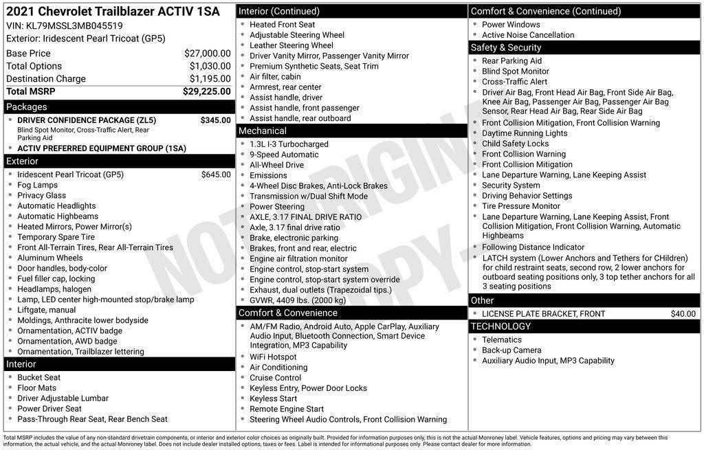 used 2021 Chevrolet TrailBlazer car, priced at $20,749