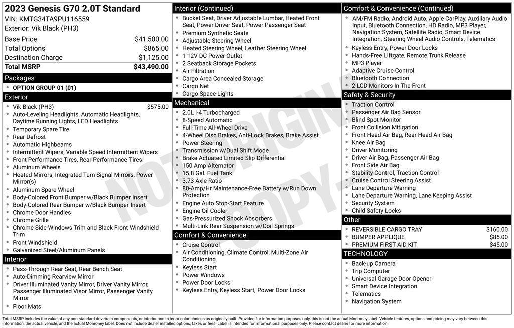 used 2023 Genesis G70 car, priced at $27,925