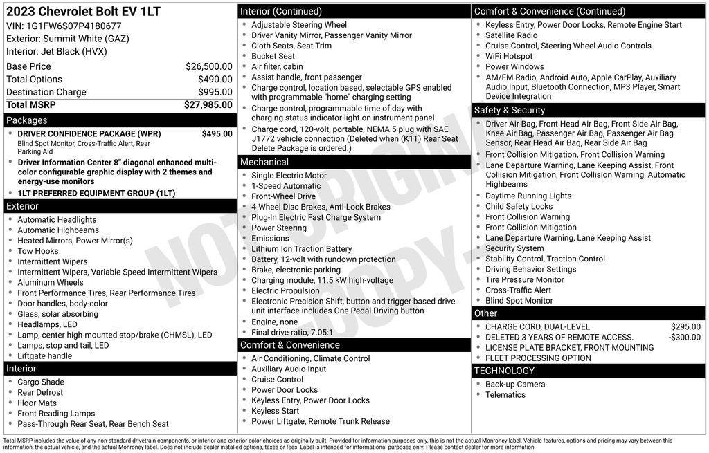 used 2023 Chevrolet Bolt EV car, priced at $14,950