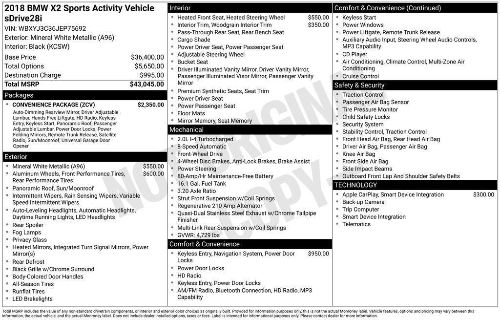 used 2018 BMW X2 car, priced at $16,850
