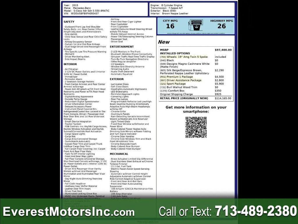 used 2015 Mercedes-Benz S-Class car, priced at $26,990