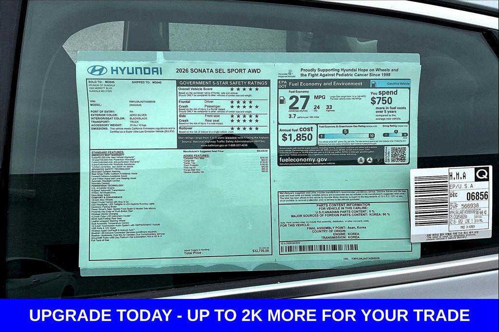 new 2026 Hyundai Sonata car, priced at $28,116