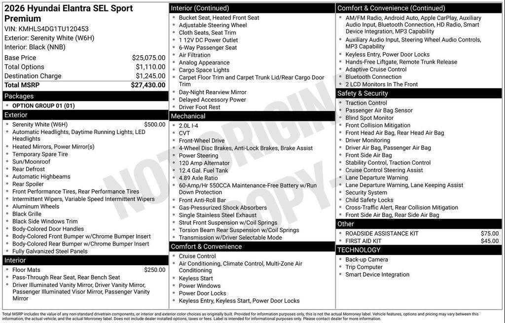 new 2026 Hyundai Elantra car, priced at $22,272